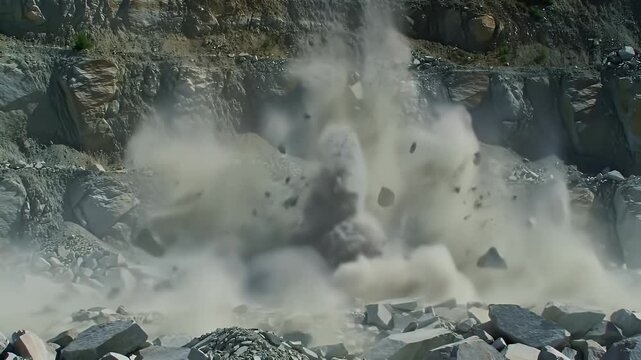 Quarry Blast: Rockfall and Dust Cloud in Mining Operation