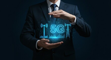 Illustrative depiction of a person holding a 5G network graphic, symbolizing future connectivity and technological advancement.