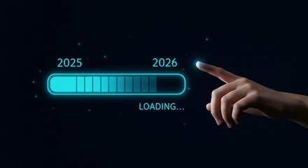 Transitioning from 2025 to 2026 with a loading bar and touch, symbolizing progress and the anticipation of a new year.
