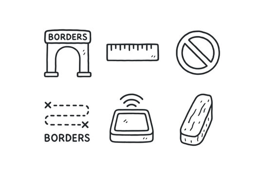 hand drawn cute out doodle style isolated borders checkpoint gateway arch borders margin measuring ler borders entry signage icon borders treaty plot borders perimeter sensor pad borders