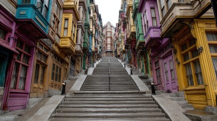 Fototapeta premium A steep, winding street lined with colorful buildings.