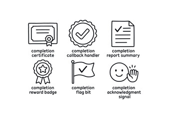 hand drawn cute out doodle style isolated completion certificate seal completion callback handler completion report summary completion reward badge completion flag bit completion