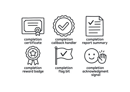 hand drawn cute out doodle style isolated completion certificate seal completion callback handler completion report summary completion reward badge completion flag bit completion