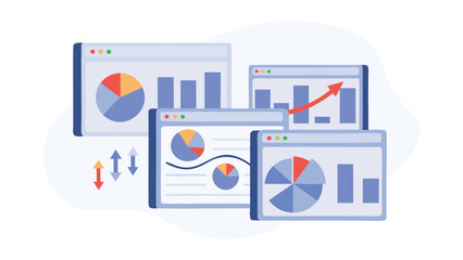 Multiple windows displaying various types of data charts and graphs for business and statistical analysis