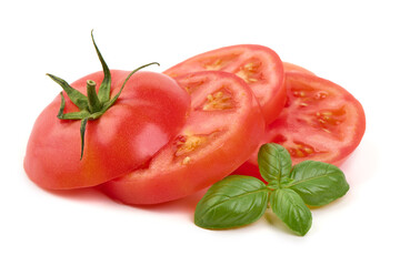 Tomato Slices with Basil, isolated on white background