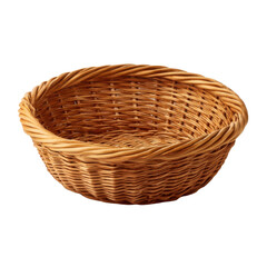 Fototapeta premium round wicker basket made of natural fibers, perfect for storage or decoration. Its warm tones and intricate weaving add rustic charm to any space