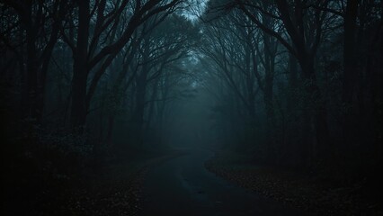 Obraz premium Foggy pathway through the woods