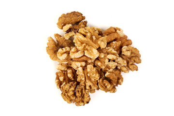 Walnut halves, shelled, Juglans, isolated on white background