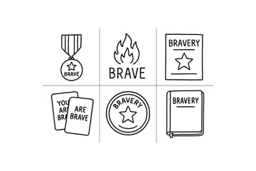 hand drawn cute out doodle style isolated bravery medal pin bravery tattoo stencil bravery poster print bravery affirmation cards bravery challenge coin bravery journal