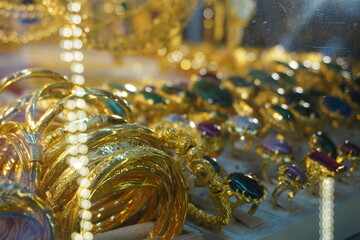 golden Jewellery in display cabinet