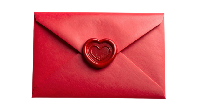 A red envelope sealed with a heart-shaped wax stamp, symbolizing love and affection.
