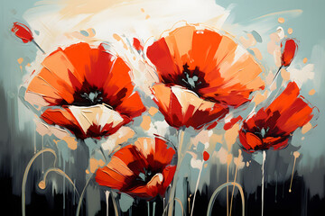 A digital illustration featuring colorful abstract flowers against a textured teal background
