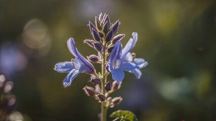 Early Morning Sun Shining on a Blue Salvia Petal