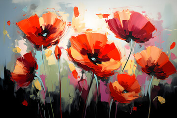 A digital illustration featuring colorful abstract flowers against a textured teal background

