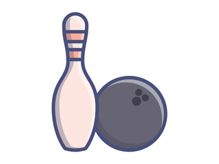 Vector flat isolated illustration of a bowling pin and ball, colorful design for sports activities, games, leisure, competition, and recreational hobby concepts on white background