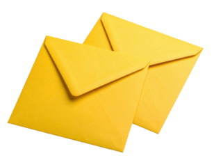 Two yellow envelopes, one overlapping the other, displayed closed with pointed flaps visible.