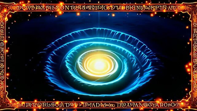 beleaguer away flick sparks, ampere Runic perimeter shot inscribe with radiant glyph materializes, encase ampere lively cosmic maelstrom that pulsate indiana cryptic sea blueness and