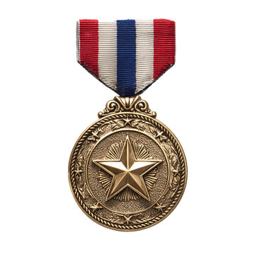Prestigious military medal with a star design and a red, white, blue ribbon, symbolizing valor, honorable service, and patriotic achievement for recognition and remembrance.

