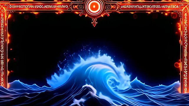 below the heavenly glow, ampere Runic perimeter shot inscribe with radiant glyph emerges, with mesmeric whorl of plentiful cerulean and glowing fuzz handbuild around, where cartoonish ripple