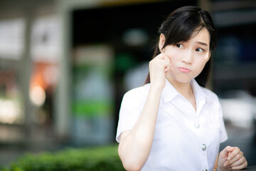 The cute college student with a sweet Asian look was seen posing for photos around the university...
