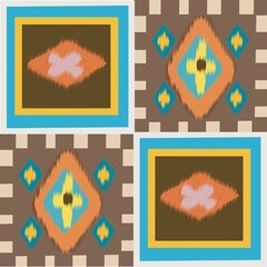 Seamless handdraw geometric pattern with brown orange blue and yellow square and diamond shapes for textile or wallpaper