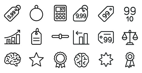 Fototapeta premium Price and sale outline icons set – linear, marketing, shopping design elements