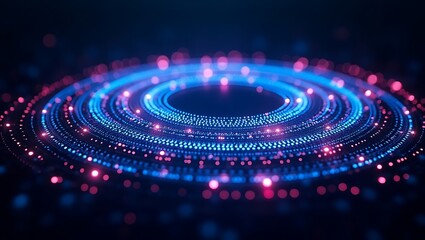 Abstract technology background with glowing particles and circular motion for data visualization 