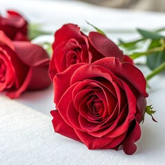 Red Roses in Full Bloom on White Background for Romantic and Floral Design Themes