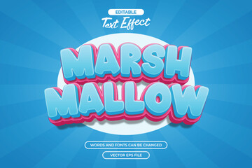 Marshmallow editable text effect with 3d cartoon text style