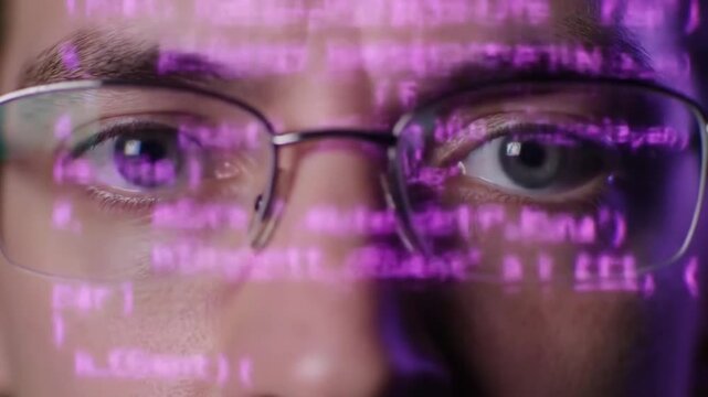 Programmer Analyzing Code with Glasses, Cyber Security