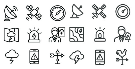 Fototapeta premium Weather alert line icons set – outline, linear, atmospheric and safety symbols