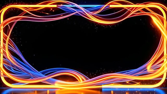 A radiant burst of creativity is captured in the Neon tube Border Frame bending in rhythmic flow, conjuring vibrant hues of indigo and citrus yellow, as the frame oscillates with energy