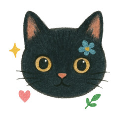 PNG Charming cat illustration with symbols.