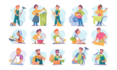 A Varied Range of Domestic Activities Illustrated in a Vibrant and Colorful Style