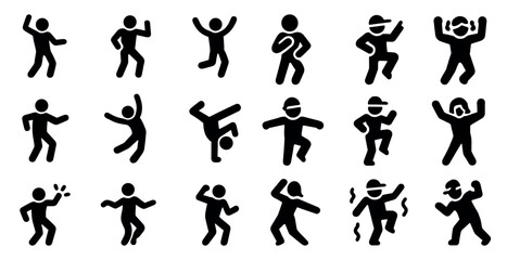 Naklejka premium Dance and movement silhouette icons set – solid, filled, activity symbols