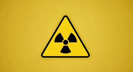 Fototapeta premium A clean, clear graphic of a triangular radiation hazard warning sign, with the trefoil symbol, on a solid yellow background.
