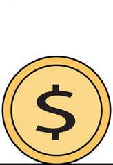 Gold coin with dollar symbol money currency