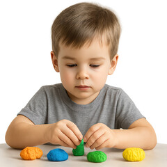 A focused child playing with colorful modeling clay, enhancing creativity and fine motor skills.