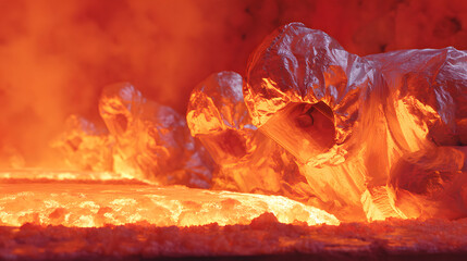 Engineers in Volcanic Energy Facility with Lava Glow and Heat Suits