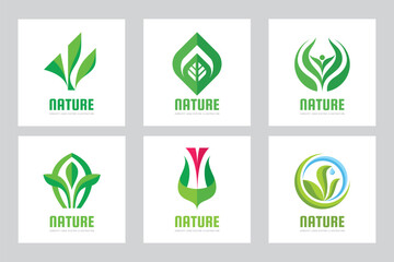 Nature green leaves plant - vector business logo set concept illustration. Sign collection. Graphic design element.