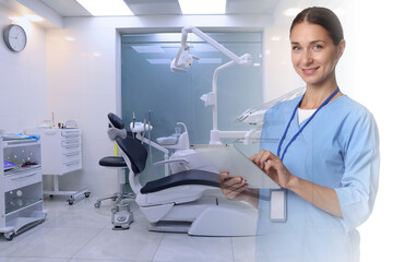 Doctor and dentist's office, double exposure. Banner design