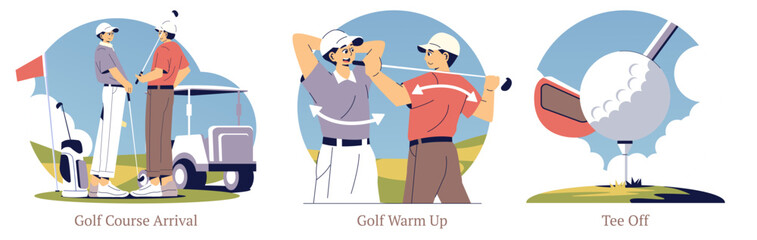 Golfing Vector Illustration Showing Dynamic Actions