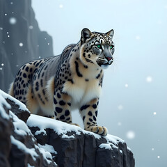 snow leopard in snow