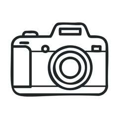 Simple black and white illustration of a digital camera