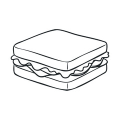 Black and white line drawing of a simple sandwich with lettuce