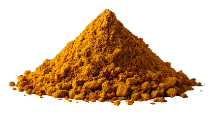 Pile of bright orange spice powder isolated on transparent background