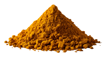 Pile of bright orange spice powder isolated on transparent background