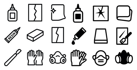 Diy repair and maintenance icons set – outline, tools, home improvement symbols