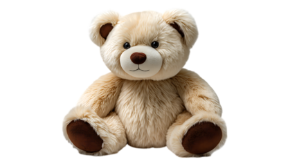 Fluffy cream colored teddy bear toy isolated on transparent background