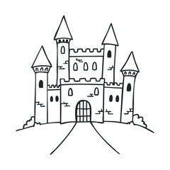 Obraz premium Hand-drawn medieval castle sketch with towers and gate